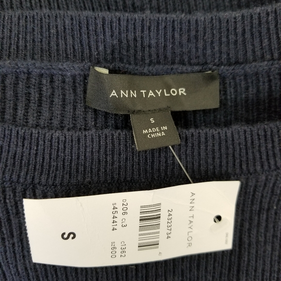 New Ann Taylor Navy Blue Wool Bow Tie Cuff Ribbed Sweater Size Small - Picture 10 of 11